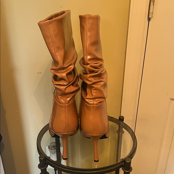 Jeffrey Campbell Guillo Tan Leather Slouchy Women's Stiletto Boots - Picture 3 of 9